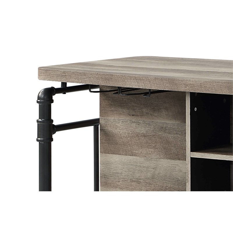 ACME Edina Wooden 5 Shelves Kitchen Island in Antique Oak and Sandy Gray