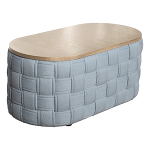 ACME Saree Chenille Upholstered Oval Coffee Table in Light Teal