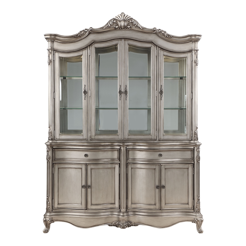 ACME Ariadne Transitional Wood Hutch & Buffet in Antique Platinum Silver