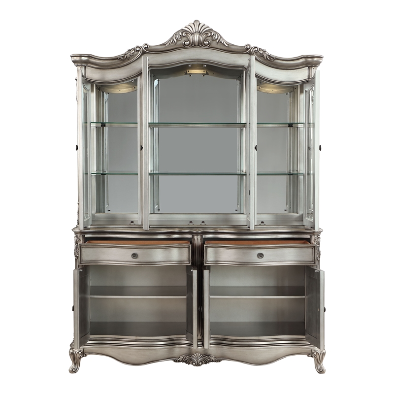 ACME Ariadne Transitional Wood Hutch & Buffet in Antique Platinum Silver