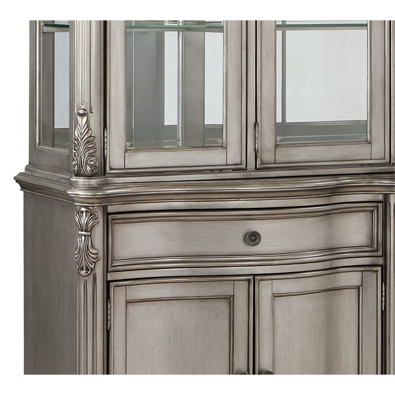 ACME Ariadne Transitional Wood Hutch & Buffet in Antique Platinum Silver