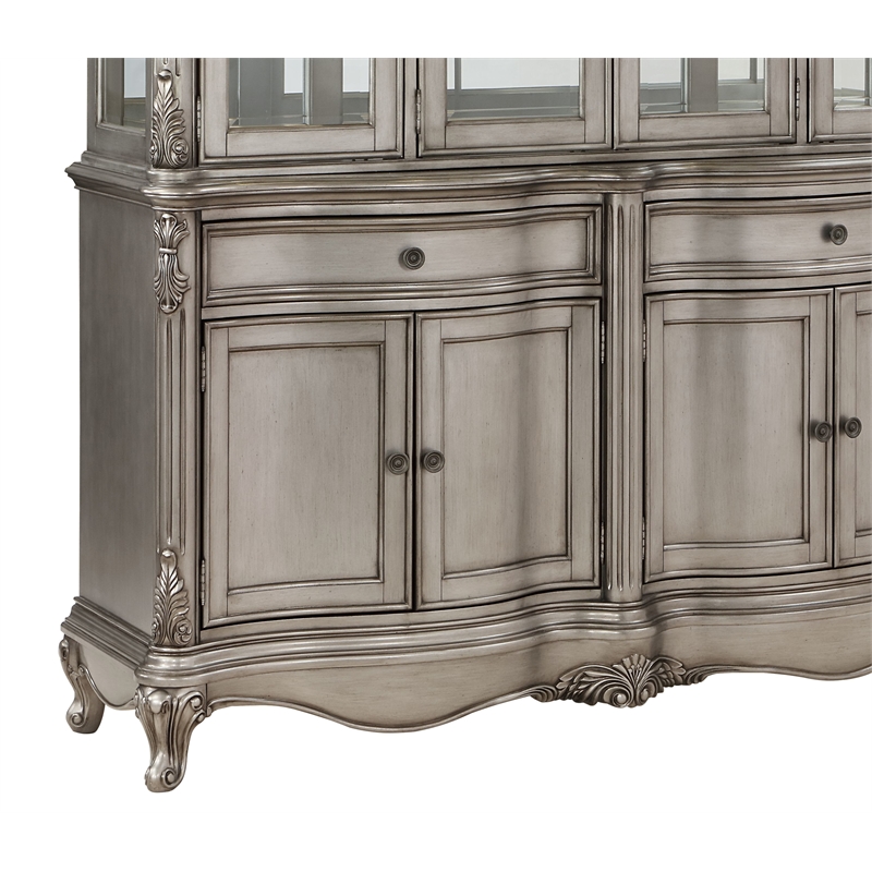 ACME Ariadne Transitional Wood Hutch & Buffet in Antique Platinum Silver