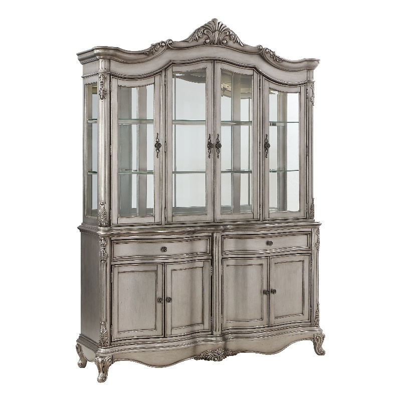 ACME Ariadne Transitional Wood Hutch & Buffet in Antique Platinum Silver