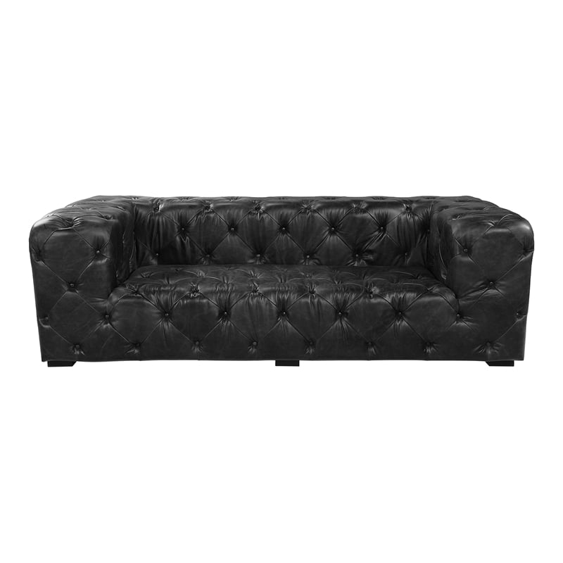 ACME Brancaster Transitional Top Grain Leather Upholstered Tufted Sofa in Black
