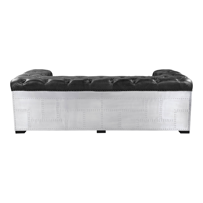 ACME Brancaster Transitional Top Grain Leather Upholstered Tufted Sofa in Black