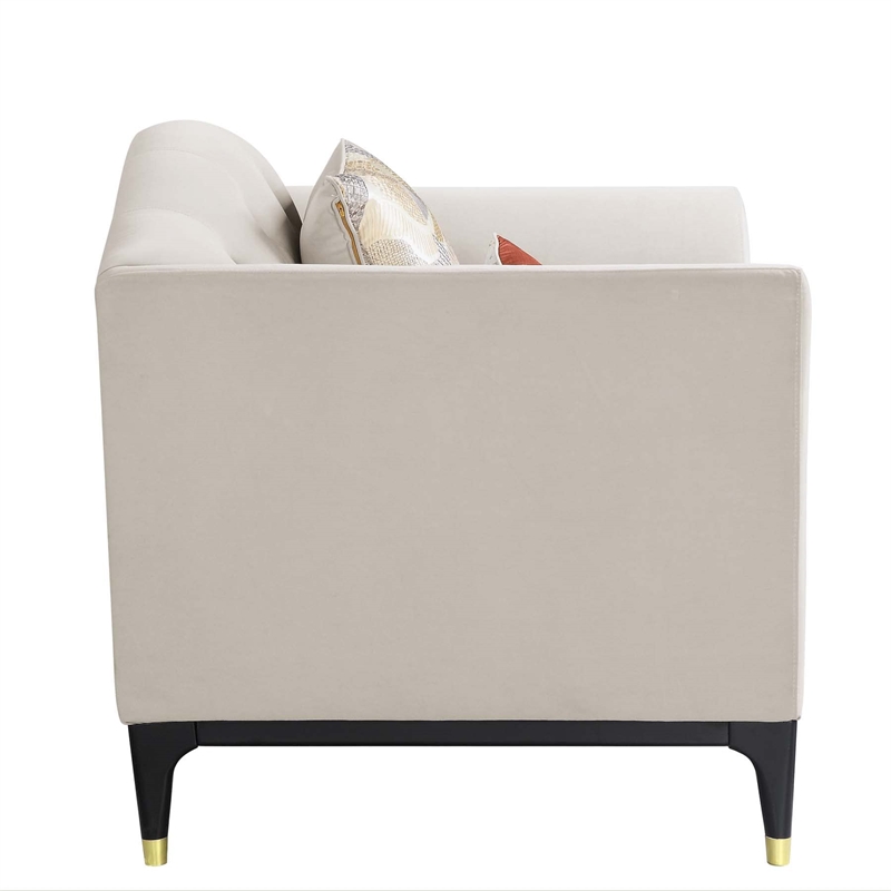 ACME Tayden Velvet Upholstered Tufted Chair with 3 Pillows in Beige/Black