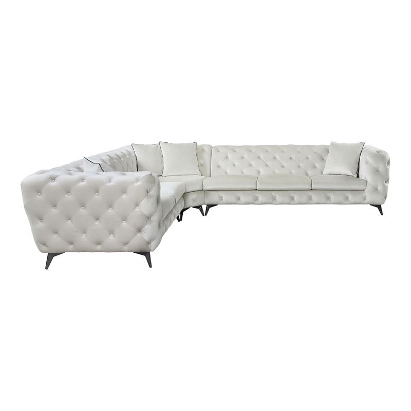 ACME Atronia Fabric Upholstered Tufted Sectional Sofa with 4 Pillows in Beige