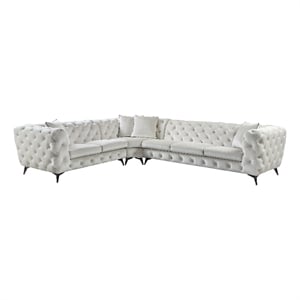 ACME Atronia Fabric Upholstered Tufted Sectional Sofa with 4 Pillows in Beige