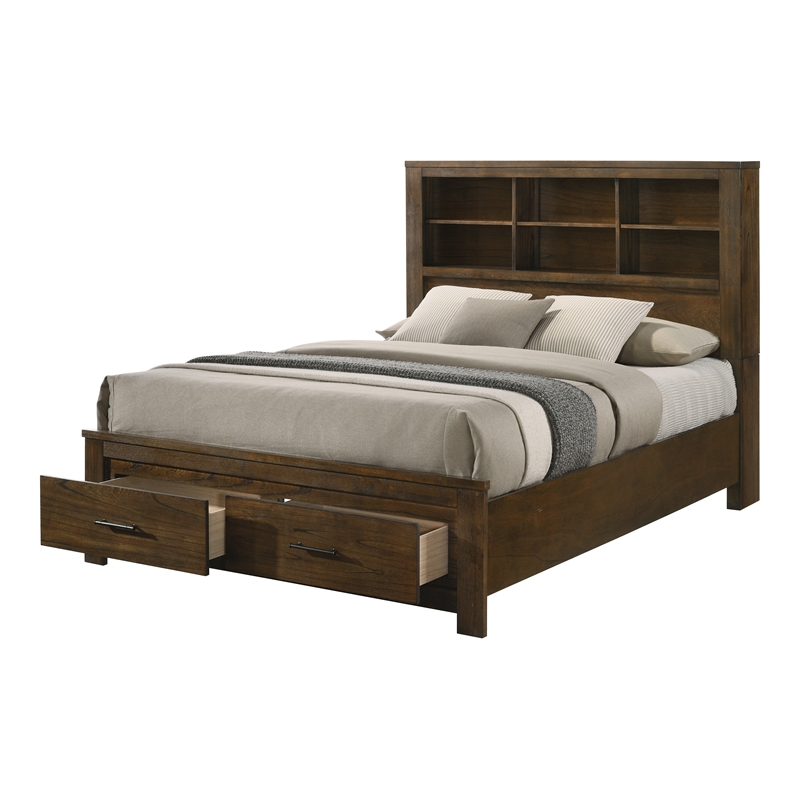 ACME Merrilee II Contemporary Solid Wood Eastern King Bed with Storage in Oak