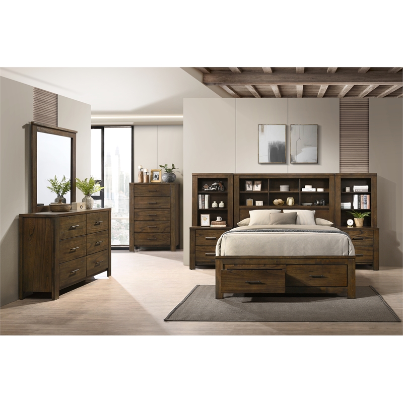 ACME Merrilee II Contemporary Solid Wood Eastern King Bed with Storage in Oak