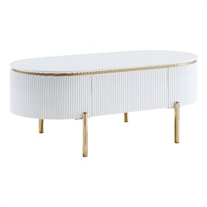 ACME Daveigh Contemporary Wooden/Metal Coffee Table in White High Gloss and Gold