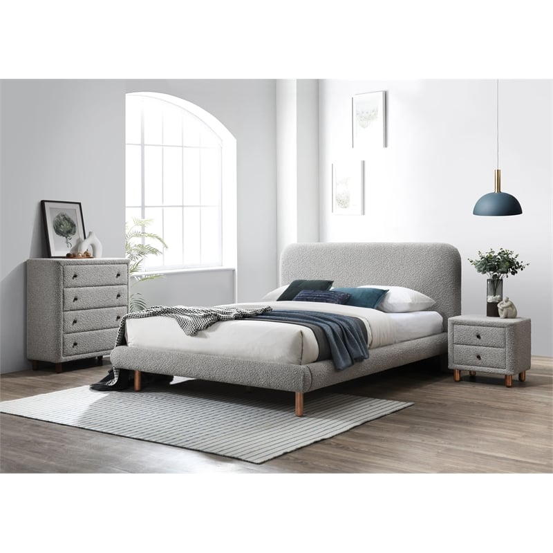 ACME Cleo Contemporary Boucle Fabric Upholstered Eastern King Bed in Gray