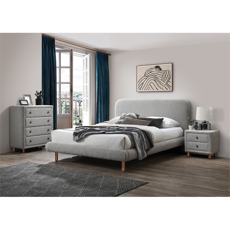 ACME Cleo Contemporary Boucle Fabric Upholstered Eastern King Bed in Gray