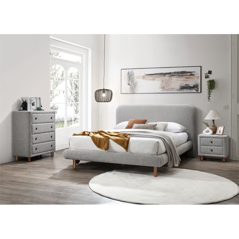 ACME Cleo Contemporary Boucle Fabric Upholstered Eastern King Bed in Gray