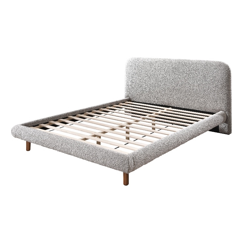 ACME Cleo Contemporary Boucle Fabric Upholstered Eastern King Bed in Gray
