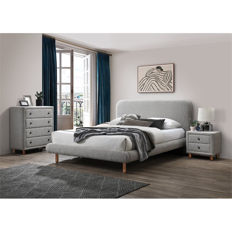 ACME Cleo Contemporary Boucle Fabric Upholstered Queen Bed in Gray