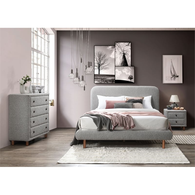 ACME Cleo Contemporary Boucle Fabric Upholstered Queen Bed in Gray