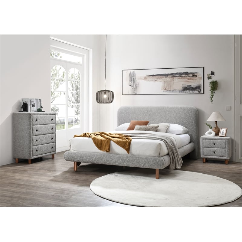 ACME Cleo Contemporary Boucle Fabric Upholstered Queen Bed in Gray