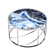 ACME Lyda Contemporary Metal/Marble Coffee Table in Blue Print and Chrome