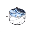 ACME Lyda Contemporary Metal/Marble Coffee Table in Blue Print and Chrome