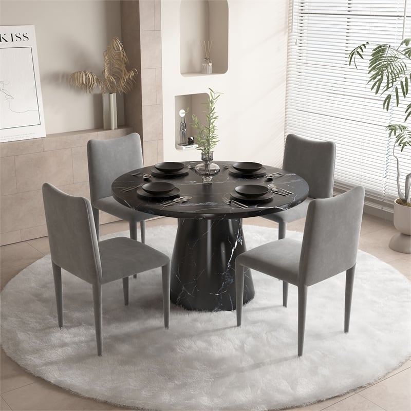 ACME Hollis Wooden Dining Table with Engineering Stone Top in Black/White
