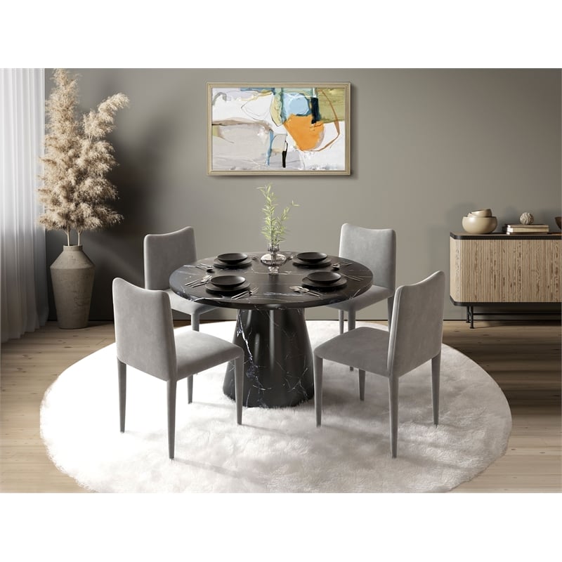 ACME Hollis Wooden Dining Table with Engineering Stone Top in Black/White