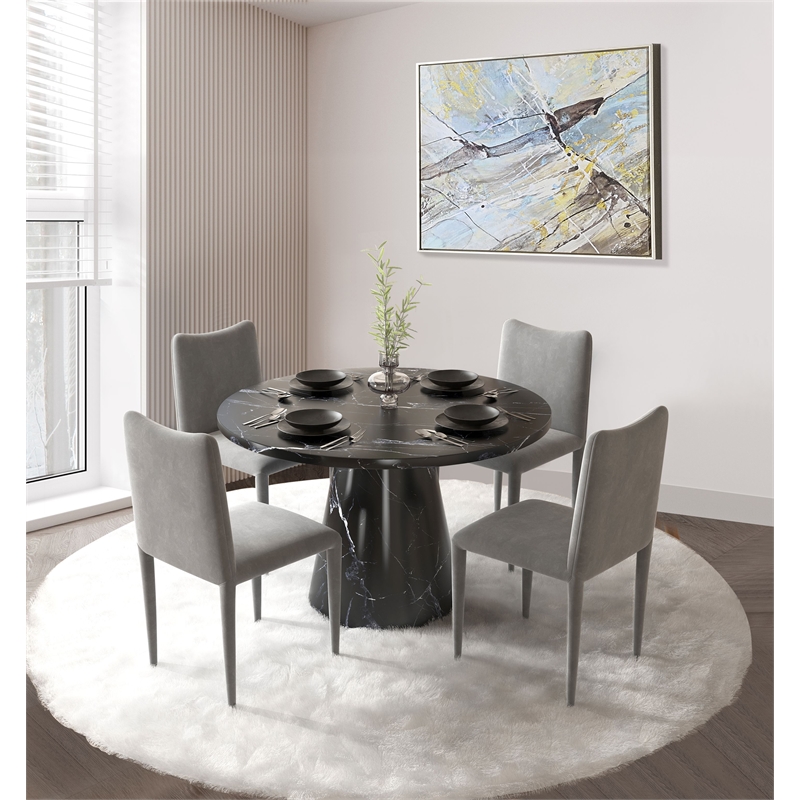 ACME Hollis Wooden Dining Table with Engineering Stone Top in Black/White