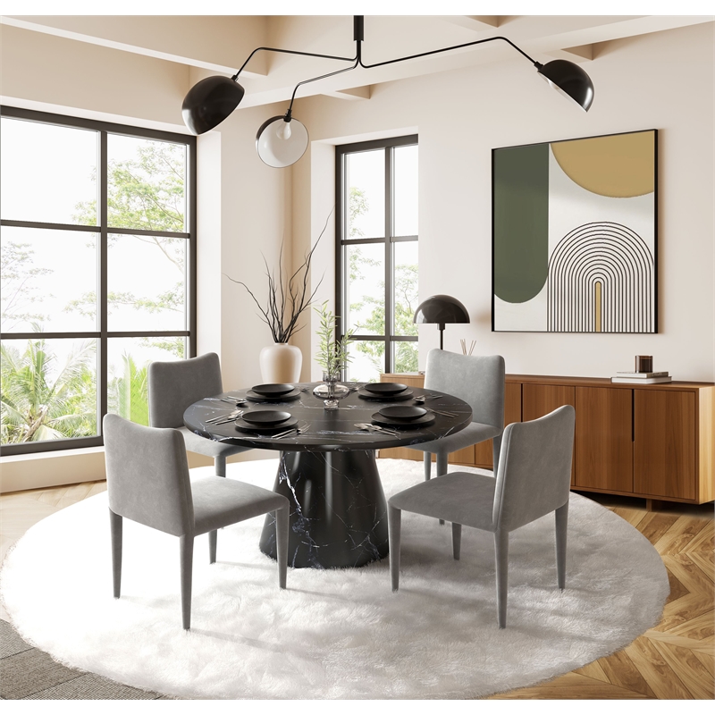 ACME Hollis Wooden Dining Table with Engineering Stone Top in Black/White