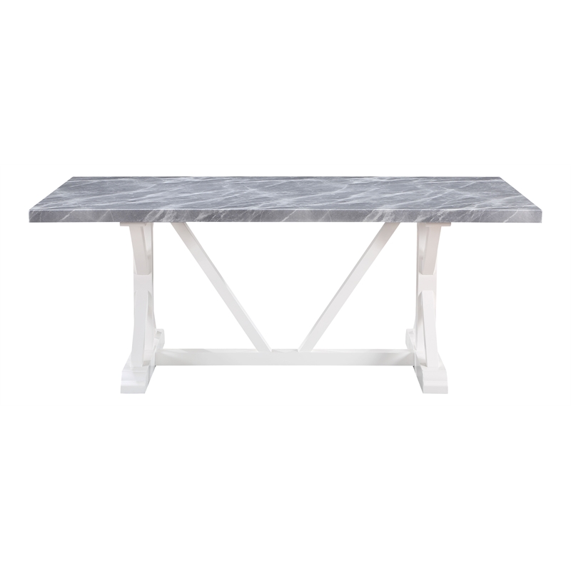 acme hollyn wooden dining table with engineering stone top in gray/white