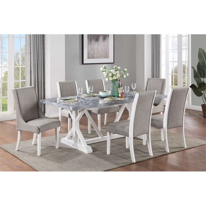 acme hollyn wooden dining table with engineering stone top in gray/white