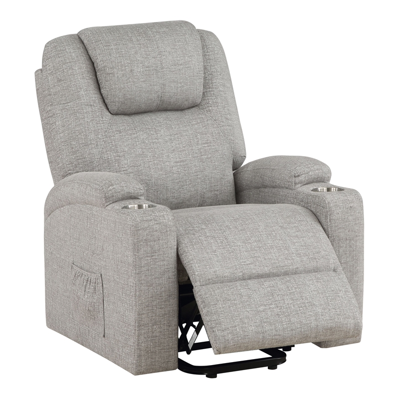 ACME Evander Transitional Chenille Upholstered Power Lift Recliner in Light Gray