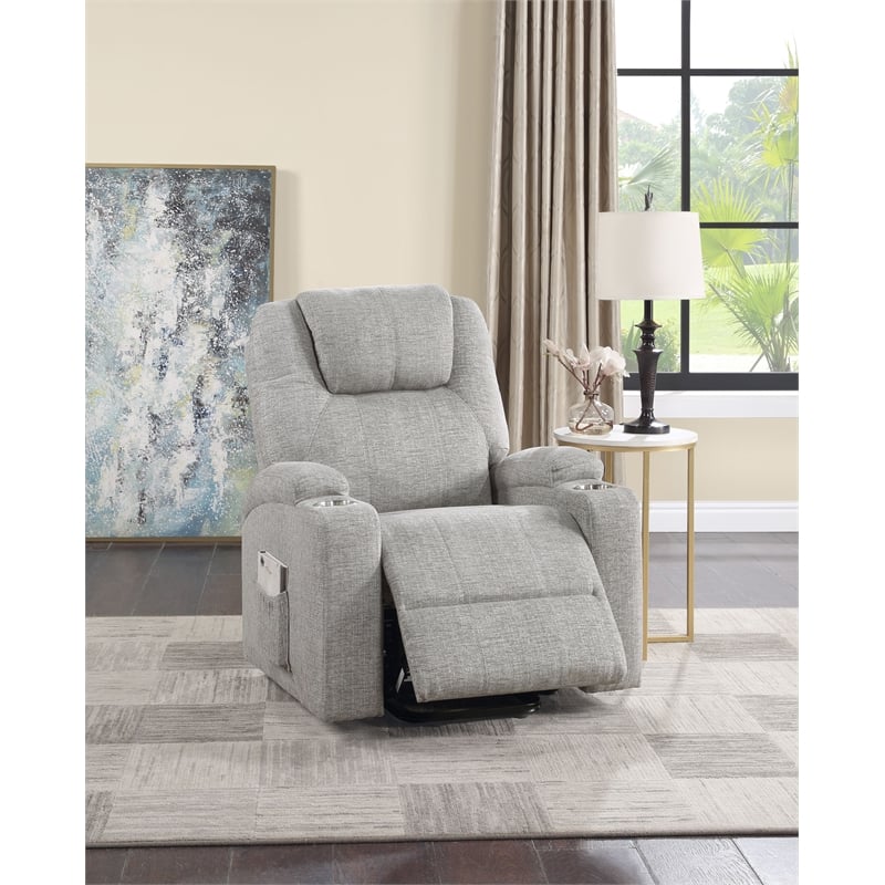 ACME Evander Transitional Chenille Upholstered Power Lift Recliner in Light Gray