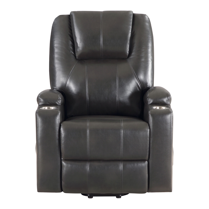 ACME Evander Transitional Leather Upholstered Power Lift Recliner in Gunmetal