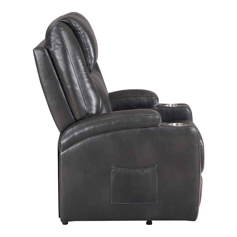 ACME Evander Transitional Leather Upholstered Power Lift Recliner in Gunmetal