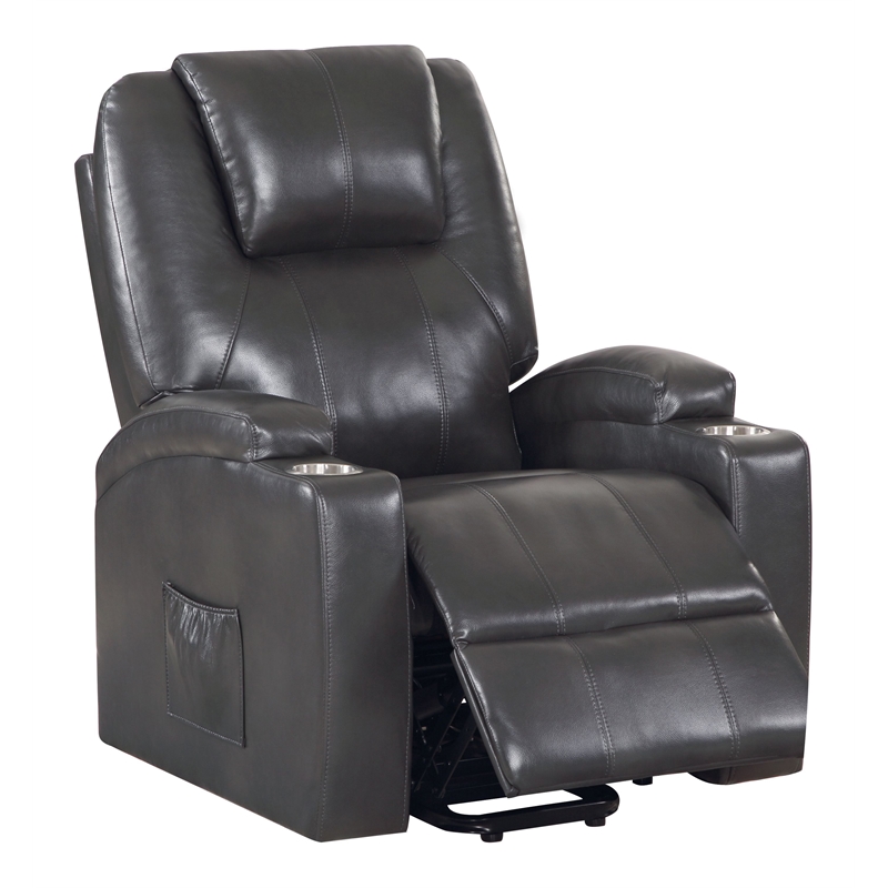 ACME Evander Transitional Leather Upholstered Power Lift Recliner in Gunmetal