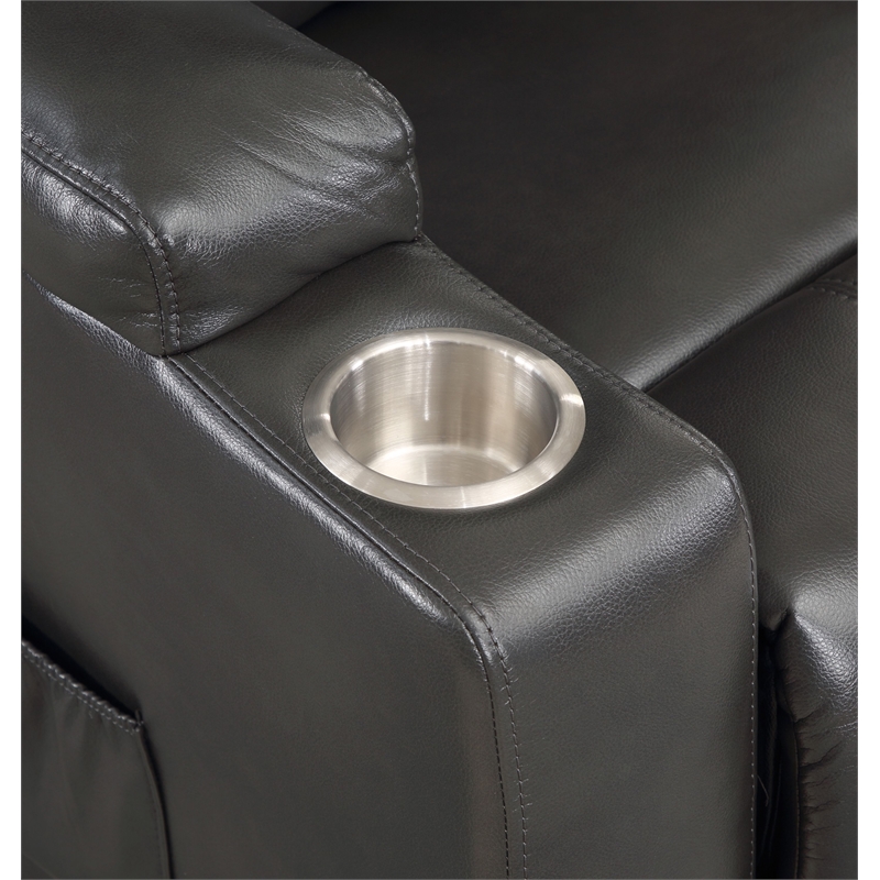 ACME Evander Transitional Leather Upholstered Power Lift Recliner in Gunmetal
