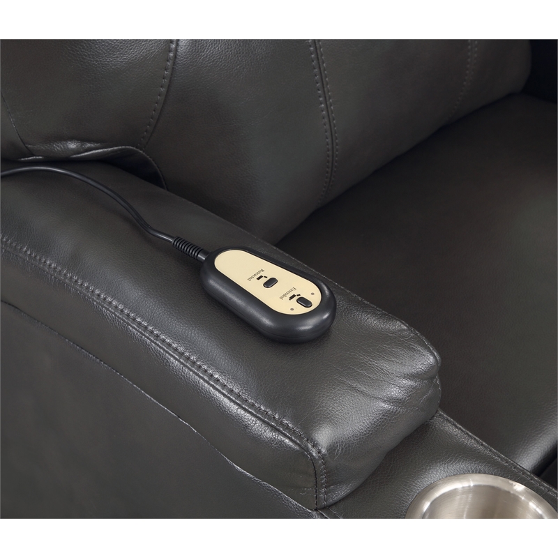 ACME Evander Transitional Leather Upholstered Power Lift Recliner in Gunmetal