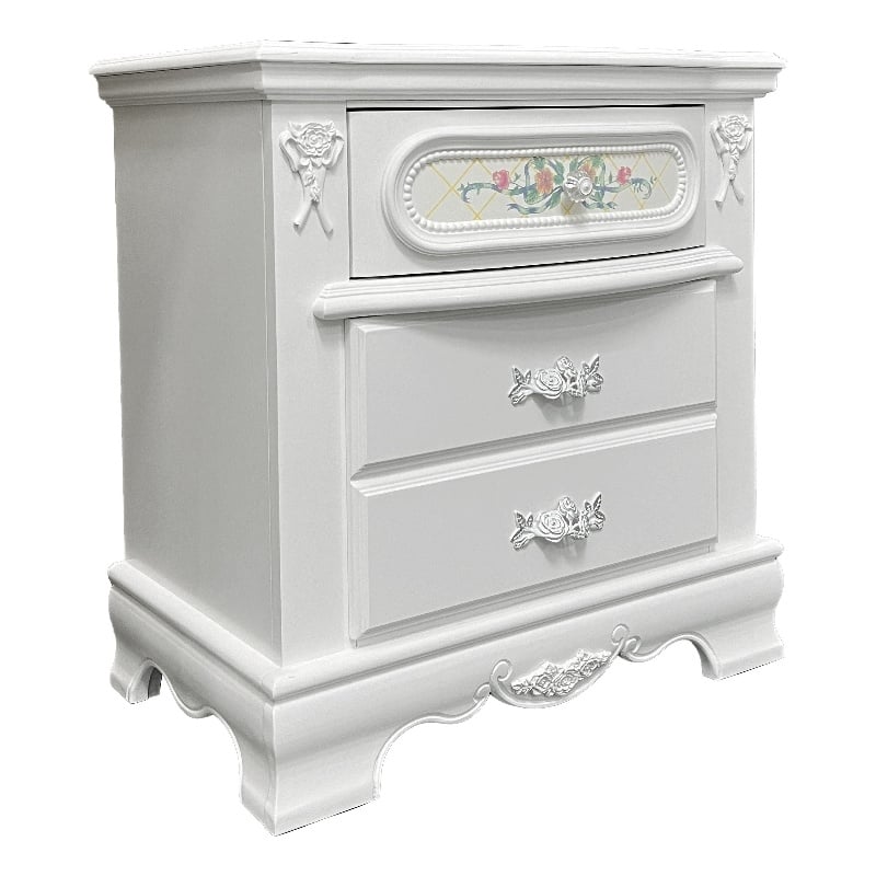 ACME Flora Contemporary Wooden Nightstand with 2 Drawers in White