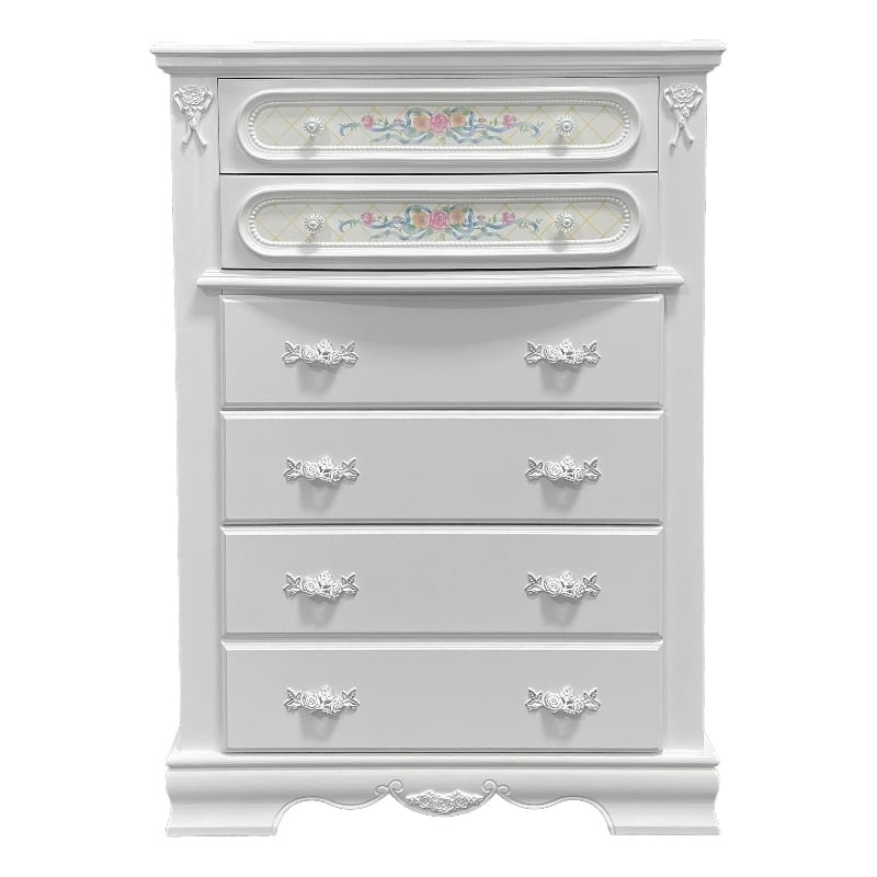 ACME Flora Contemporary Wood Rectangular Chest with 5 Drawers in White