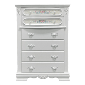 ACME Flora Contemporary Wood Rectangular Chest with 5 Drawers in White