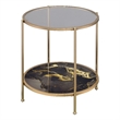 ACME Fiorella Metal/Glass/Mable End Table in Black Paint and Gold