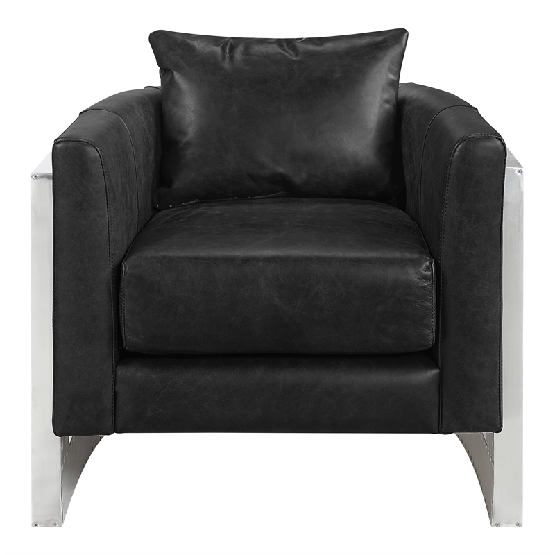 ACME Betla Leather Upholstered Accent Chair with Rivet Accents in Black
