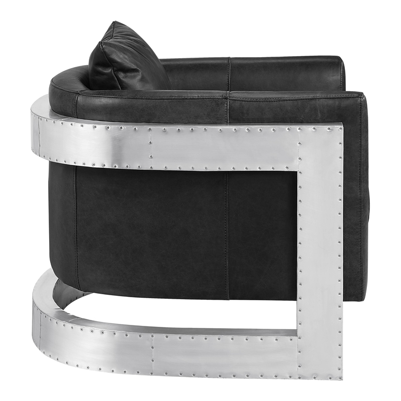 ACME Betla Leather Upholstered Accent Chair with Rivet Accents in Black