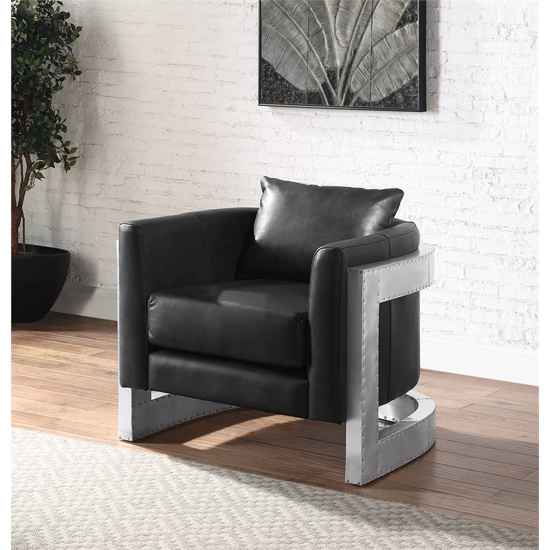 ACME Betla Leather Upholstered Accent Chair with Rivet Accents in Black