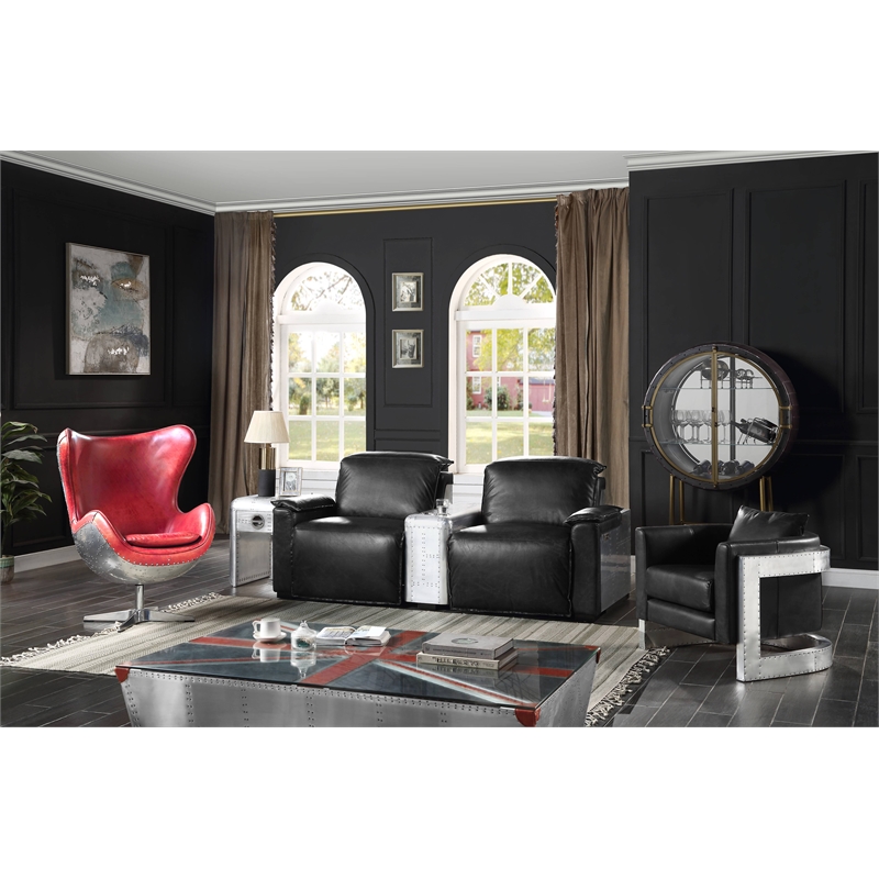ACME Betla Leather Upholstered Accent Chair with Rivet Accents in Black