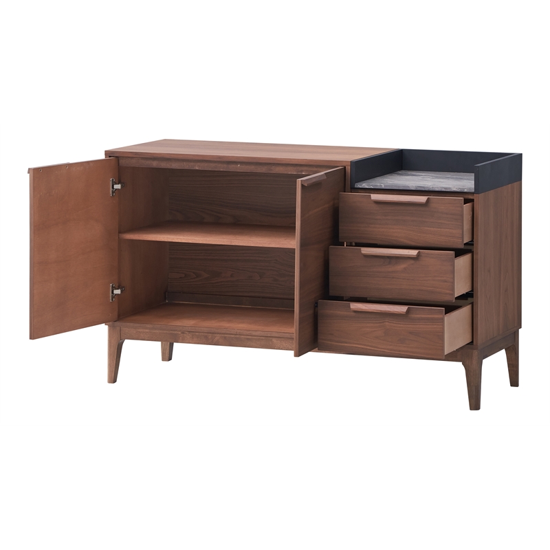 ACME Bevis Scandinavian Modern Wooden/Stone Server in Walnut and Gray