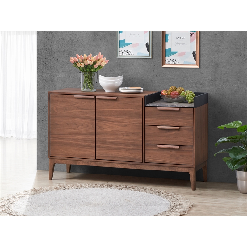 ACME Bevis Scandinavian Modern Wooden/Stone Server in Walnut and Gray