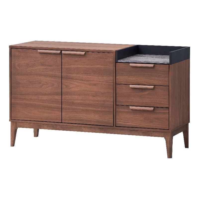 ACME Bevis Scandinavian Modern Wooden/Stone Server in Walnut and Gray