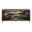 ACME Payo Wood/Metal Console Cabinet in Black Marble Paint/Oak & Champagne