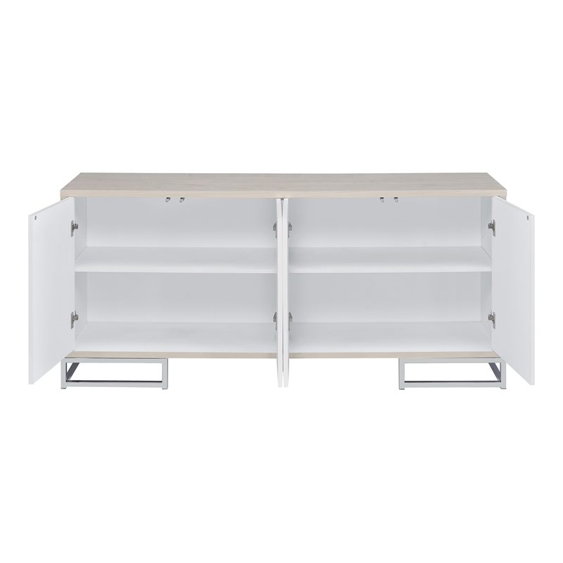 ACME Liam Wood/Metal Console Cabinet in Blue Marble Paint/White & Chrome